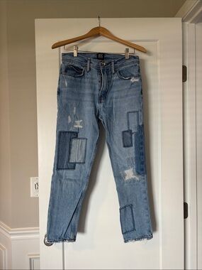BDG Light Blue Patchwork Slim Straight Jeans